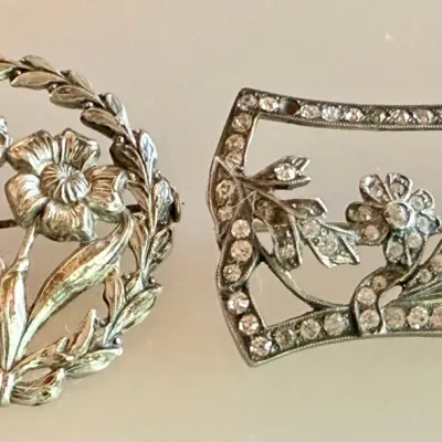 Sterling Silver Vintage Round Flower Pin & Sterling Silver Marcasite Pin (as Is) - Weight - 16.24 Grams