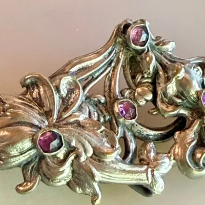 Antique Victorian Repose Buckle With Red Glass Stones