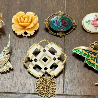 Assorted Vintage Brooches - Enamel - Napier Butterfly - Avon - Guilloche Enamel Pin