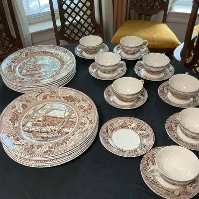 Johnson Brothers Historic America Thanksgiving Plates Cups And Saucers Set