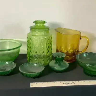 Green Toned Glass Decorative Kitchen Items