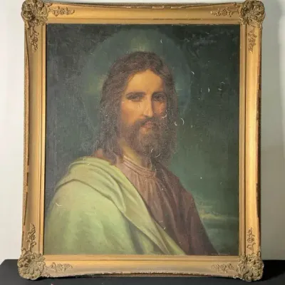 Framed Christ Lithographic Print In Style Of Hofmann