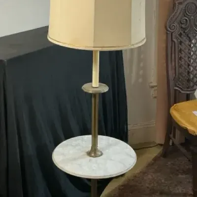 Brass Floor Lamp With Marble Side Table Piece