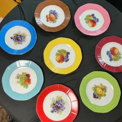 Victoria China Czech Multicolor Fruit Plate Set Of 8