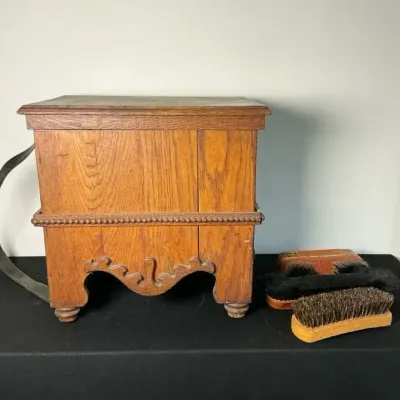 Wooden Storage Stool With Shoe Brushes