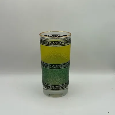 Vintage Mid Century Green & Yellow Highball Glasses