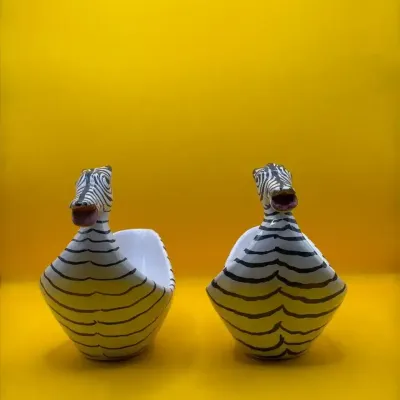 Zebra Bowls, Pair, Signed And Numbered 