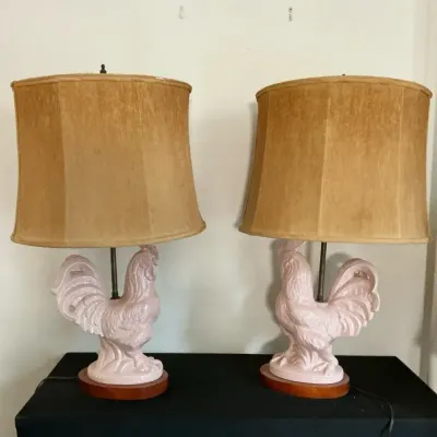 Set Of 2 Baby Pink Rooster Lamps