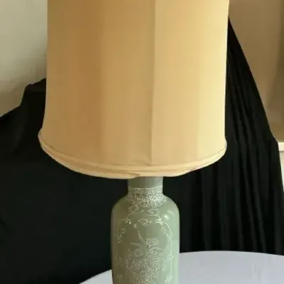 Celadon Lamp With Raised Detail 