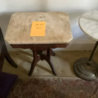 Vintage Marble Top Pedestal Side Table, Solid Wood Base