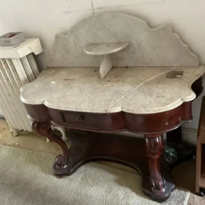 Antique Marble Top Victorian Wash Stand With Backsplash