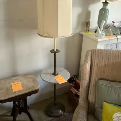 Vintage Marble Top Floor Lamp With Built-In Side Table