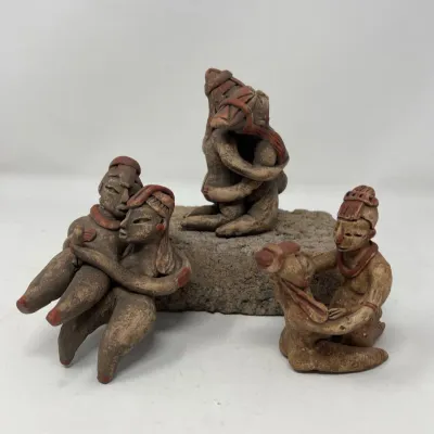 Trio of Mayan Affection Terracotta Sculptures
