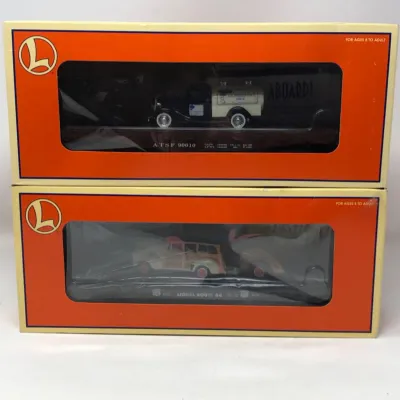 Pair of Lionel Flatcars with Vintage Vehicles