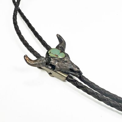Sterling Silver & Turquoise Bull Bolo Tie