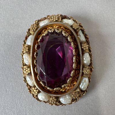 Vintage Amethyst and Pearl Brooch, Made in Israel