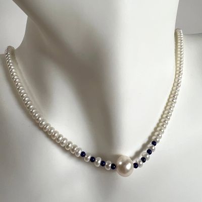 Pearl and Sapphire Bead Necklace