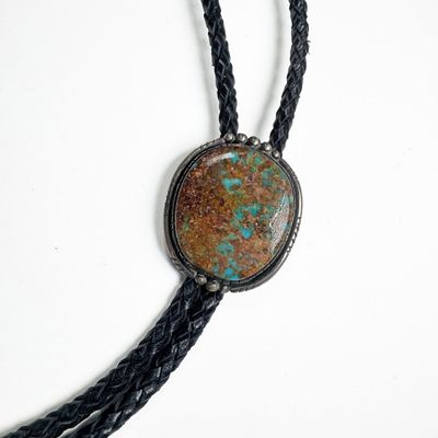 Sterling Silver Turquoise Signed Bolo Tie