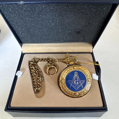 Jules Jurgensen Gold-Tone Masonic Pocket Watch with Chain