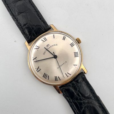Paul Garnier 21 Jewels Manual Wind Watch with Black Leather Strap