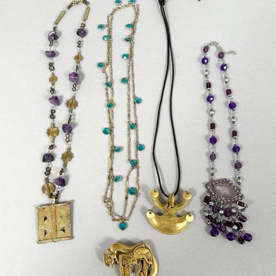 Collection of Four Necklaces and One Brooch