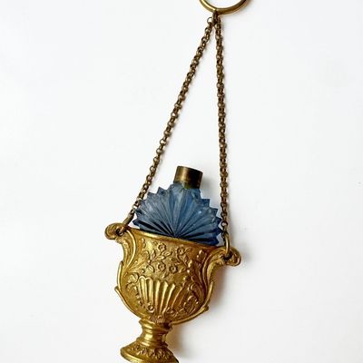 Victorian Blue Glass Chatelaine Perfume Bottle
