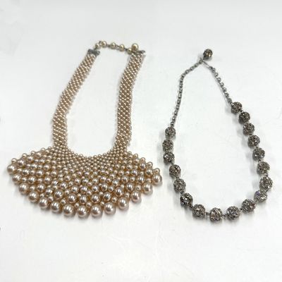 Vintage Faux Pearl and Rhinestone Necklace Pair