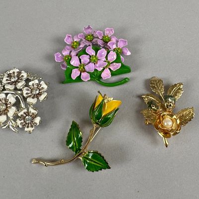 Collection of Four Vintage Enamel Flower Brooches