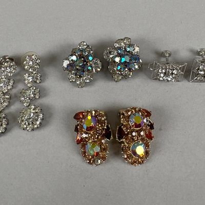Collection of Vintage Rhinestone Earrings, Trifari