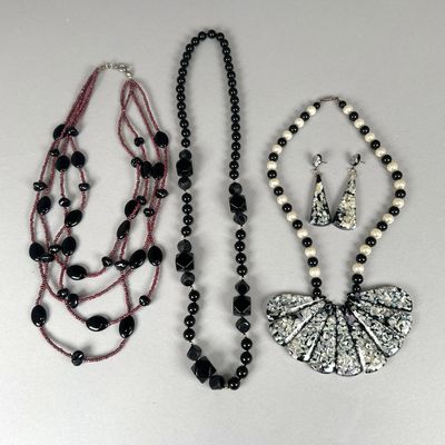 Collection of Three Necklaces and Matching Earrings