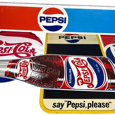 Sale Photo Thumbnail #679: A Group of Five Pepsi-Cola Lithographed Metal Advertising Signs including a 1964 Stout Sign Co. Chalkboard