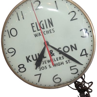 Sale Photo Thumbnail #29: An Elgin Watches Advertising Kull & Son Jewelers Metal Wall Clock