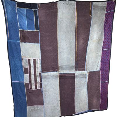 Sale Photo Thumbnail #203: Mid-Century Modern Patchwork Utility Quilt with Novelty Kitchen Print Backing