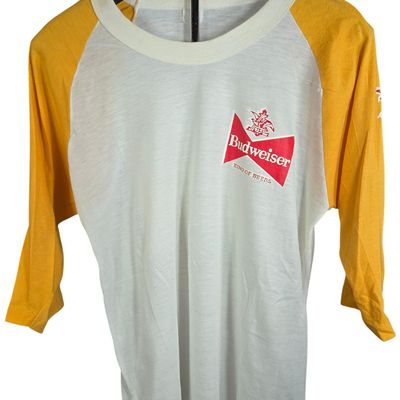 Sale Photo Thumbnail #13: One Vintage All Shirts Inc Budweiser Three-Quarter Sleeve Raglan Baseball T-Shirt