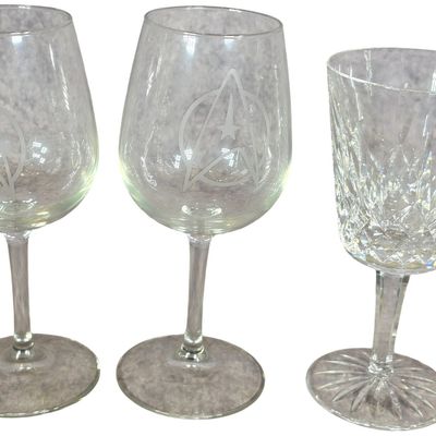Sale Photo Thumbnail #317: A Trio of Wine Glasses Including Two Star Trek Themed Glasses and One Waterford Crystal Glass