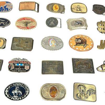 Sale Photo Thumbnail #578: Twenty-Five Vintage Assorted Metal and Leather Belt Buckles