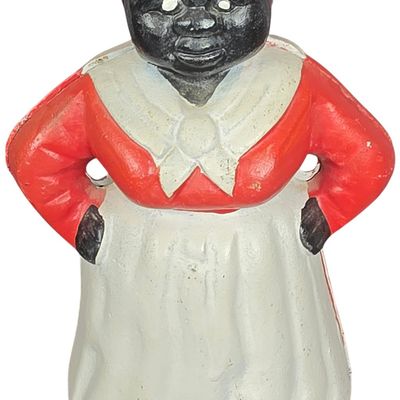 Sale Photo Thumbnail #475: Mammy Figural Still Bank with Arms Akimbo and Polka Dot Headscarf