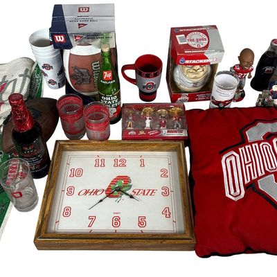 Sale Photo Thumbnail #77: HUGE CONTENTS LOT: Ohio State University Buckeyes Sports Memorabilia featuring Bobbleheads and Commemorative Bottles