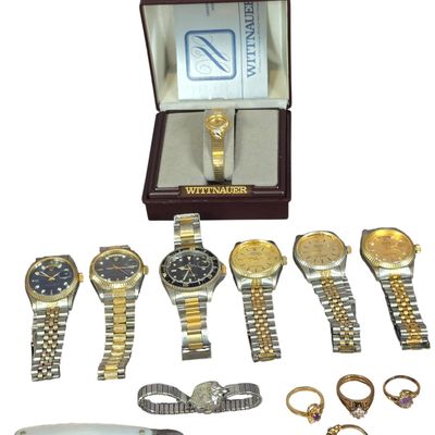Sale Photo Thumbnail #212: A Collection of Men and Women Jewelry and Accessories Including Repro Rolex and Wittnauer Watches