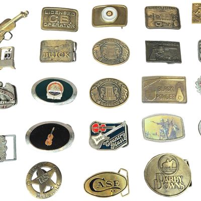 Sale Photo Thumbnail #577: Twenty-five Vintage Commemorative and Branded Cast Metal Belt Buckles