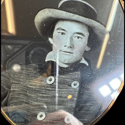 Sale Photo Thumbnail #752: Brown of Gallipolis 1/6 Plate Daguerreotype of a Young Man in a Hat, 1855