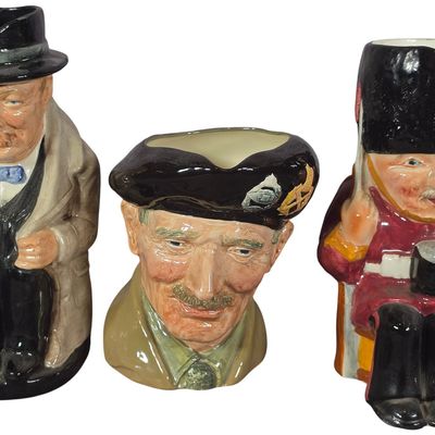 Sale Photo Thumbnail #597: Three Vintage English Glazed Ceramic Royal Doulton and Shorter and Son Character Jugs