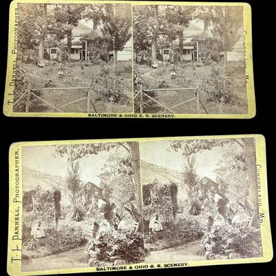 Sale Photo Thumbnail #749: Two T. L. Darnell Stereoview Cards of Baltimore & Ohio R. R. Scenery, Cumberland, Maryland