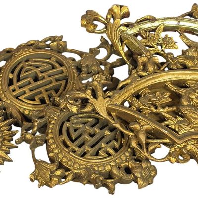 Sale Photo Thumbnail #399: A Set of Six Chinoiserie Style Gilded Wood Wall Carvings