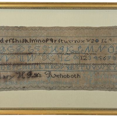 Sale Photo Thumbnail #302: 19th Century Schoolgirl Needlework Alphabet Sampler by Mary H Gills, Rehoboth