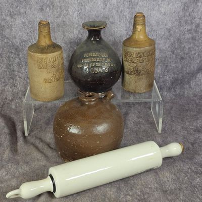 Sale Photo Thumbnail #451: A Collection of Five Vintage Advertising Ceramics and Stoneware Bottles