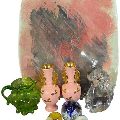 Sale Photo Thumbnail #445: A Collection of European and American Art Glass, Porcelain, and a Signed Ceramic Charger