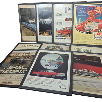 Sale Photo Thumbnail #622: Ten Vintage Framed Automotive and Petroleum Advertisements