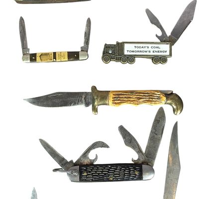 Sale Photo Thumbnail #155: An Assortment of Vintage and Novelty Folding Pocket Knives and One Fixed Blade Knife
