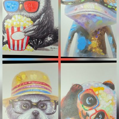 Sale Photo Thumbnail #143: A Collection of Four Contemporary Mixed Media Animal Portraits Signed Barrett, Taylor, and Joyce